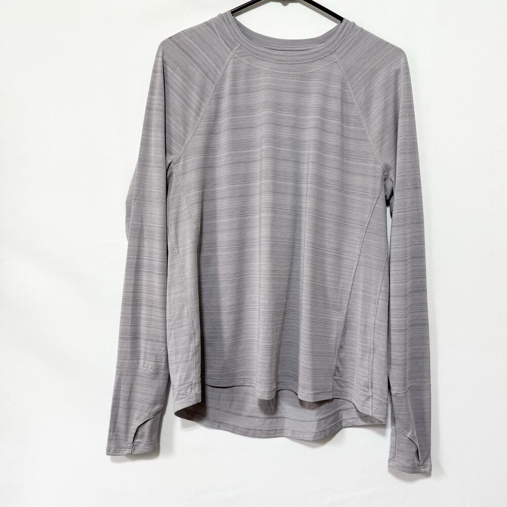 ATHLETA Women's Long Sleeve Light Gray Crew Neck Shirt Size M Athletic Workout